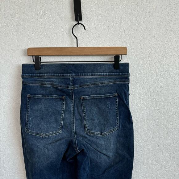 Spanx High-Rise Distressed Ankle Skinny Pull-On Denim Jeans Medium Wash Blue L - Picture 13 of 16